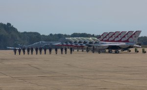 Pilots and crew of the USAF Thunderbirds at the 2012 Great State of Maine Airshow.