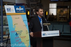 Bangor International Airport Manager Tony Caruso announcing expanded Allegiant service to Punta Gorda, Florida.