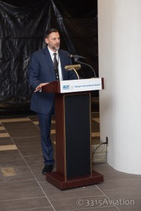 BGR Director Tony Caruso welcomes guests to the terminal upgrade reveal.